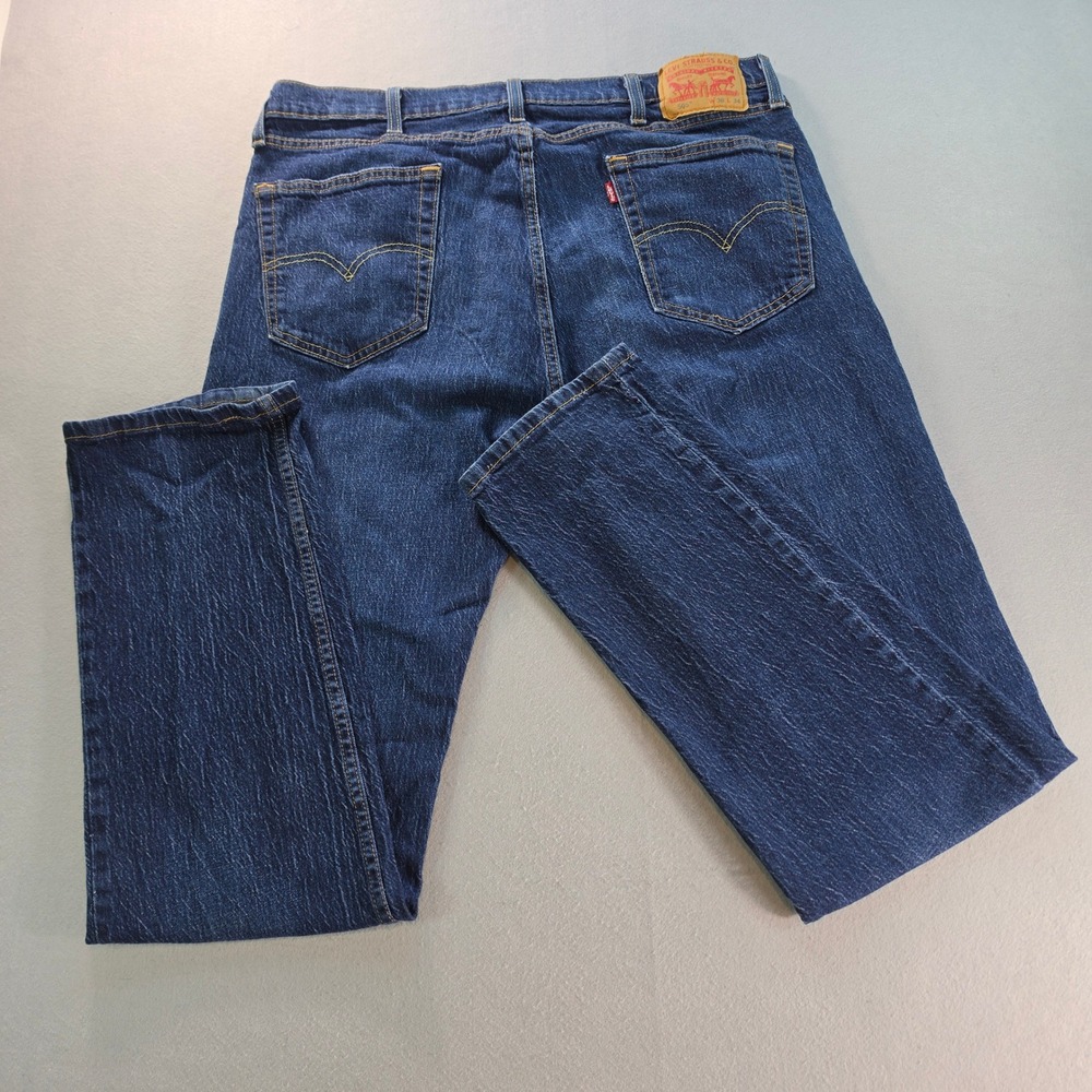 Levis 505 Regular Fit Straight Leg Jeans Mens 38x34 Dark Wash Blue Denim Stretch